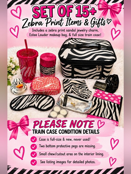 Various Other - 15PC SET ZEBRA PRINT GIFTS (INCLUDING JEWELRY, TRAIN CASE & ESTEE LAUDER BAG!)